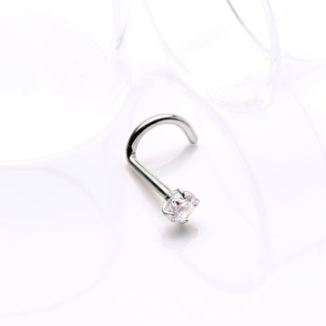 Detail View 1 of Implant Grade Titanium Gem Sparkle Prong Set Top Nose Screw Ring-Clear Gem